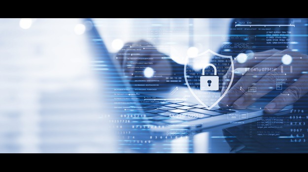 Cyber security network system, data protection concept. Businessman using laptop computer with digital padlock, data encryption technology, cybersecurity Internet access